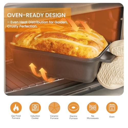 RYEDE Cast Iron Duct Oven for Sourdough Bread baking, 9×5 Loaf Pan with Lid, Bread Pans for Homemade Bread, 2 in 1 Dutch Oven Pot with Lid, Pre-Seasoned (4.5 QT) view 6