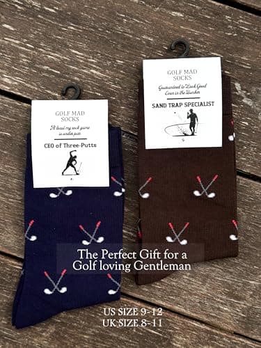 Frepstudio Funny Golf Socks for Men - 2 Pairs Pack Crew Socks - Golfing Gift for Dad Grandpa Husband, Humor Christmas Birthday Father's Day Gag Gifts, Size 9-12 view 6