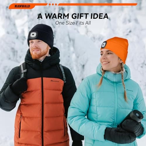 MANWALD LED Beanie Hat with Light, USB Rechargeable LED Headlamp, Birthday Gifts for Women Adults, Gifts for Men Dad Husband, Boyfriend, Orange view 5
