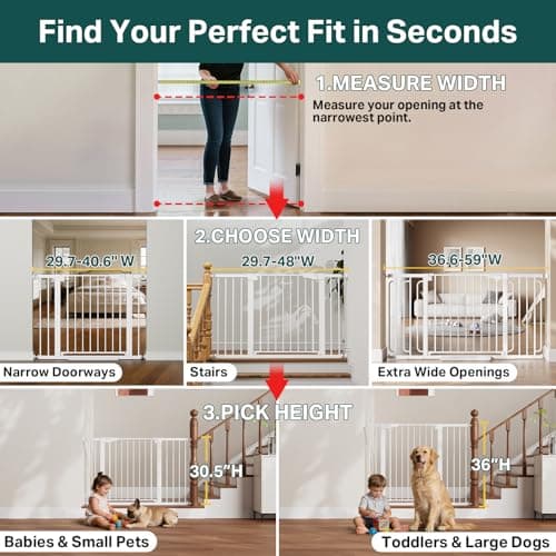 Cumbor 29.7-48" Baby Gate for Stairs, Mom's Choice Awards Winner-Dog Gates for Doorways, Auto Close Safety Pet Gate for Dogs Indoor, Easy Install Pressure Mounted Child Gate with Walk Thru Door, White view 3
