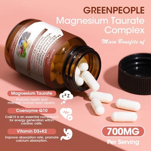 Magnesium Taurate Capsules, 12-in-1 Complex - Beet Root, CoQ10, Resveratrol for Heart Support, Immue Support, High Absorption Magnesium Taurate Complex Supplement for Men and Women, 120 Capsules view 4