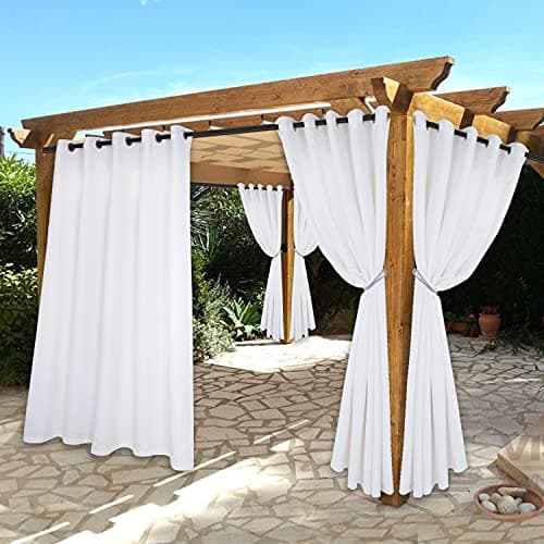 BONZER Waterproof Indoor/Outdoor Curtains for Patio - Thermal Insulated, Sun Blocking Grommet Blackout Curtains for Bedroom, Porch, Living Room, Pergola, Cabana, 2 Panels, 70 x 120 inch, White view 1