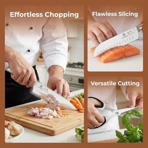 imarku High Carbon Stainless Steel Gyutou Knife Set with Block, Precision-Forged Razor Sharp 10–15° Edge, Ergonomic Non-Slip Handle, Built-in Sharpener, Brown, Best Gift Choice, Cooking Enthusiasts view 4