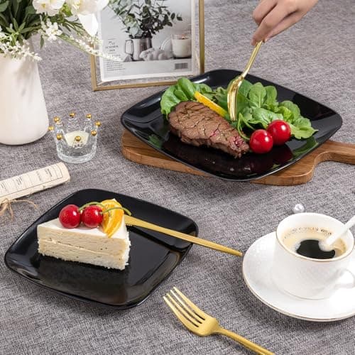 PULOTE 100 PCS Black Square Plastic Plates Disposable - Include 50 Each (10" Dinner & 7.25" Dessert) Plates - Ideal for Party & Graduation view 5