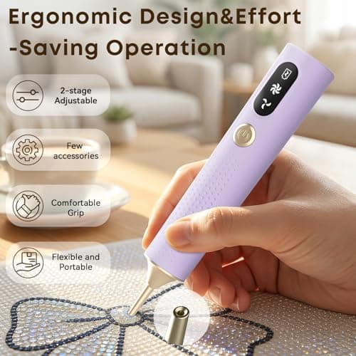 Electric Diamond Painting Pen, Vacuum Diamond Art Pens Cordless & Quiet, Adjustable Suction Mode, No Wax Needed, Diamond Painting Tool Supplies for Adults, Purple view 2