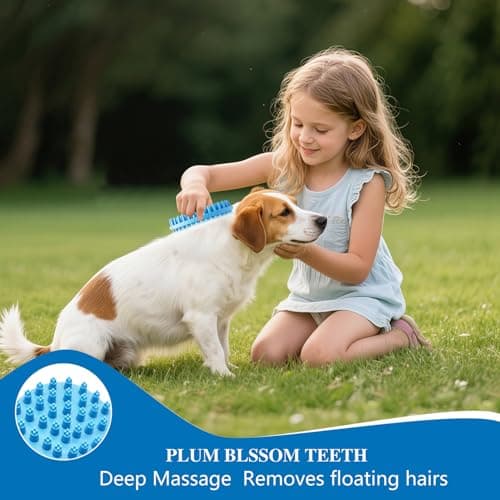 Dog Grooming Brush, Lilpep Pet Shampoo Bath Brush Soothing Massage Rubber Comb with Adjustable Ring Handle for Long Short Haired Dogs and Cats (2 pale blue, 2 sided brush) view 5