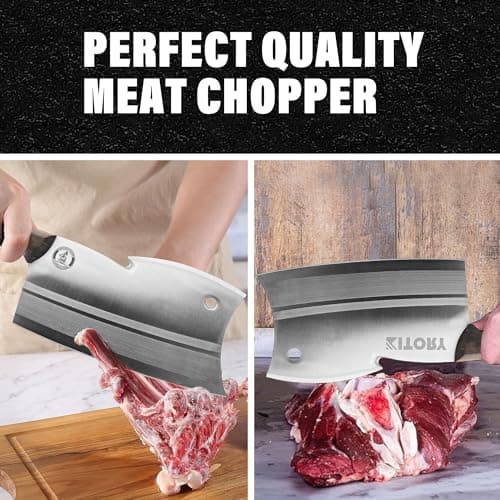 Kitory 7" Meat Cleaver, Chinese Chefs Knife with Wenge wood Handle, Butcher Knife Bone Cutter, Multi-Purpose Dual Edges Heavy Duty Kitchen Chopper, 2025 Kitchen Gadget Gift view 6
