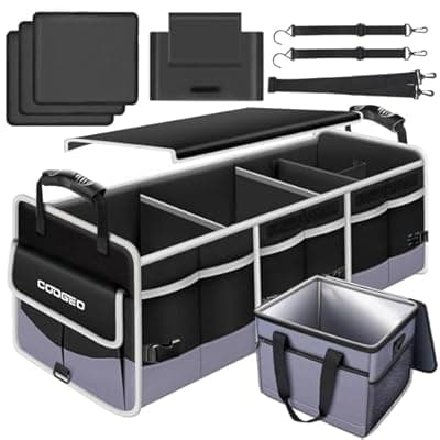 Car Trunk Organizer with Portable Leak Proof Cooler Bag, 3 Compartments Collapsible Car Organizers and Storage with Foldable Cover, Christmas Gifts, Suitable for SUV, Auto, Truck, Minivan