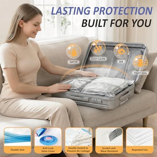 Cozy Essential Travel Vacuum Storage Bags with Rechargeable Cordless USB Pump, Space Saver Bags for Luggage, Suitcase, Carry-On, for Clothes, Blankets, Bedding & Seasonal Storage,15 Combo view 6