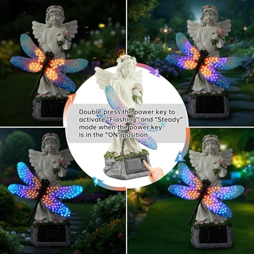 Starryfill Solar Angel Garden Statue with Color Changing Dragonfly Lights - 12 Inch Hand-Painted Resin Figurine, Auto Dusk-to-Dawn Waterproof Outdoor Decor for Patio, Yard, Lawn, Memorial Mother Gift view 4