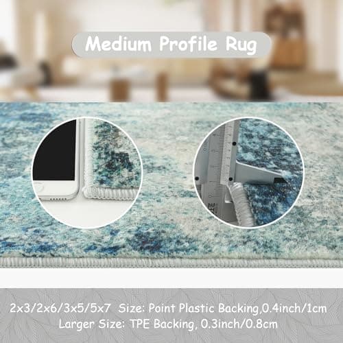 Lahome Modern Abstract Area Rug - Small 2x3 Washable Entryway Rugs Non-Slip Low Pile, Accent Throw Carpet for Kitchen Bath Mats Laundry Front Indoor Doormat,Blue/Grey view 4