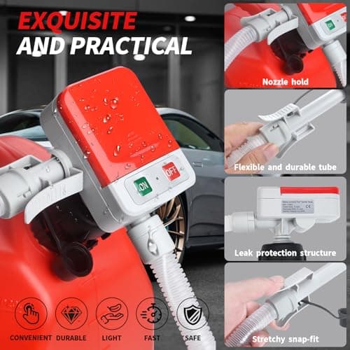 Wontolf Cordless Fuel Transfer Pump Battery Powered with Auto-Stop, Electric Fuel Pump with Storage Bag, Portable Gas Can Pump, Gasoline Gas Oil Transfer Pump, 3.2GPM & 51" Hose & 4 Adapters view 4