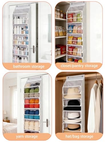 Over Door Stuffed Animal Storage, Zipper Closure Hanging Toy Organizer, Nylon Behind Door Organization, Clear Window Bathroom/Bedroom/Closet Holder Bag for Nursery Dorm Room Plush, 1Pack, 5 Tier，Beige view 7