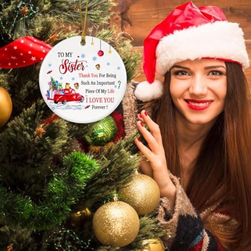 Sister Christmas Ornament 2025, Sister Ornaments for Christmas Tree, Sister, Ceramic White Christmas Sisters Ornament, Sister Gifts for Big Sister Best Friend Soul Sister view 2