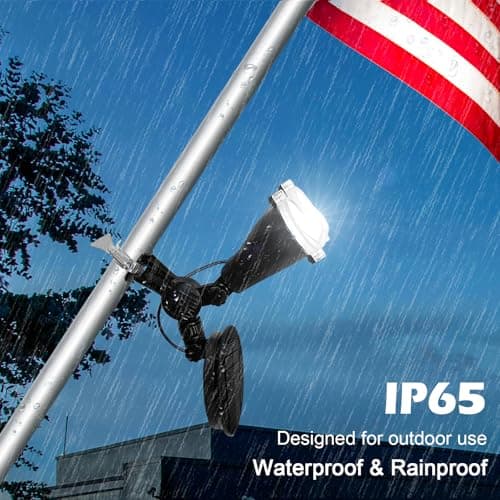 RAYSLIT Flag Pole Light Solar Powered 360° Adjustable Metal Clamps Fits 1-1.5" Dia Wall-Mounted Flagpole Brightest Outdoor Dusk to Dawn LED Spotlight 100% Coverage Flag Light Black view 2