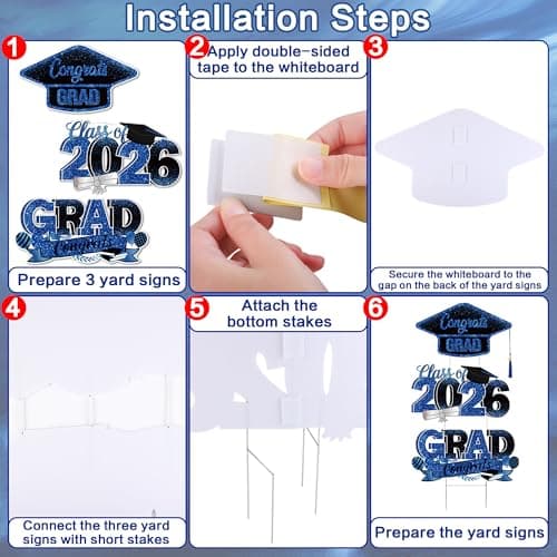 Vivantia Graduation Yard Signs Class of 2026, 3-Pack Blue Congrats Grad Yard Sign with Metal Stakes and Whiteboards for Graduation Party Decorations Outdoor Party Supplies view 4
