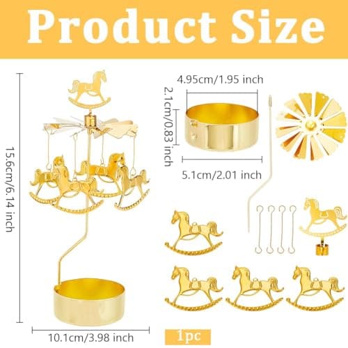 COMZPLIFE Carousel Spinning Tea Light Candle Holder, Gold Metal Rotary Candle Holder for Birthday, Wedding, Anniversary, Party, Table Decoration, Home Decor view 3