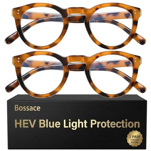 Bossace 2 Pack Round Blue Light Glasses for Women, TR90 Computer Glasses with Spring Hinge for All-Day Comfort, Anti UV Glare & Eyestrain — image 1