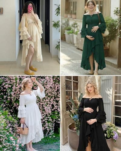 Scarlet Darkness Renaissance Dress Women Medieval Off Shoulder Peasant Flowy Ruffle Sleeve Maxi Wedding Guest Dress view 6