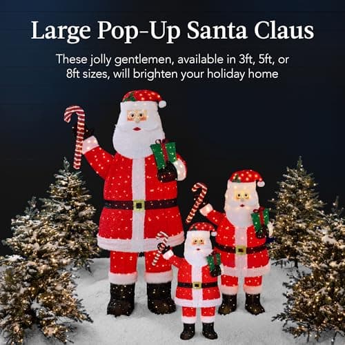 Best Choice Products 3ft Lighted Pop-Up Santa, Outdoor Christmas Holiday Decoration w/ 120 LED Lights, Twinkling Candy Cane, Gift Box, Hat view 4