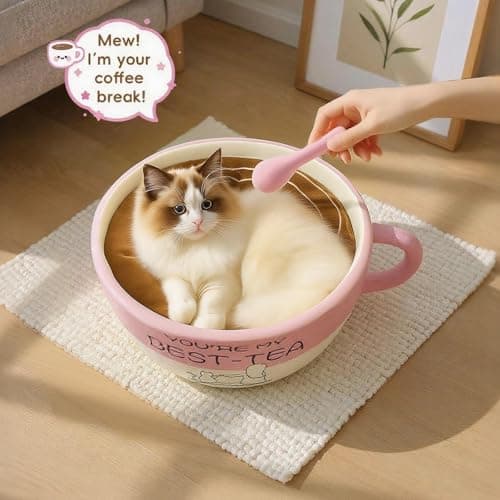 MOYMO Cute Cat Beds Kitten Beds, Soft Small Dog Beds, Washable Pet Beds for Puppy and Kitty, Funny Coffee Cup Shape, 20 Inch view 5