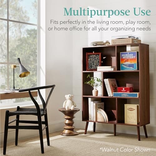 Best Choice Products 3-Tier Mid-Century Modern Wooden Bookcase, 6-Cube Organizer for Nursery, Kids Room, Living Room, w/Removable Back Panels, Pine Legs - Brown view 5