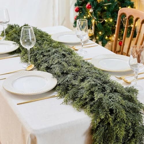 9Ft Christmas Cedar Garland, Real Touch Soft Greenery Christmas Decorations, Realistic Thick Full Lush Artificial Garland, Fireplace Mantel Staircase Railing Front Door Porch Window Indoor Home Decor view 4