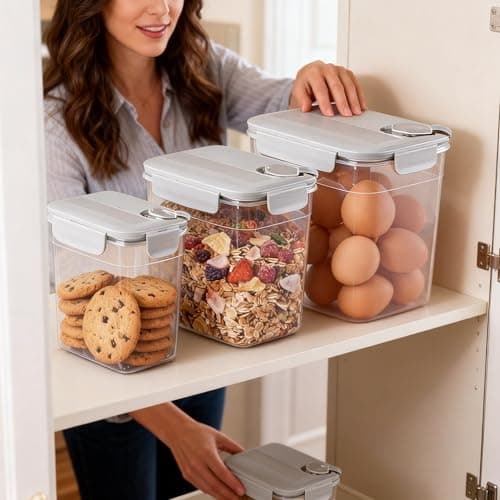3-Size Food Storage Container Set for Kitchen, Pantry, Fridge - Plastic Food Containers for Rice, Flour, Cereal, Brown Sugar, Nuts, Beans, Oats, Eggs, Meal Prep, Snacks, Fruits (4QT+2.4QT+1.2QT) view 2