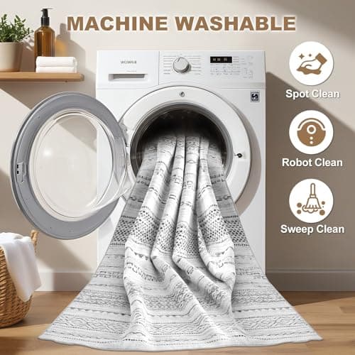 Nakagishi 9x12 Area Rug Living Room: Washable Boho Large Neutral Modern Soft Farmhouse Rugs Stain Resistant Indoor Floor Non-Slip Carpet for Bedroom Nursery Kids Playroom Office Dining Room- Grey view 2