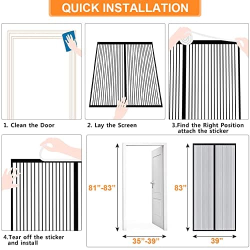 Magnetic Screen Door, Fit Door Size 32" x 80", Self Sealing Magnets,35.4 x 82.7In Screen Door,Keep Bugs Out,for Sliding Door, Front Doors(Black, 32 x 80 inches) view 6
