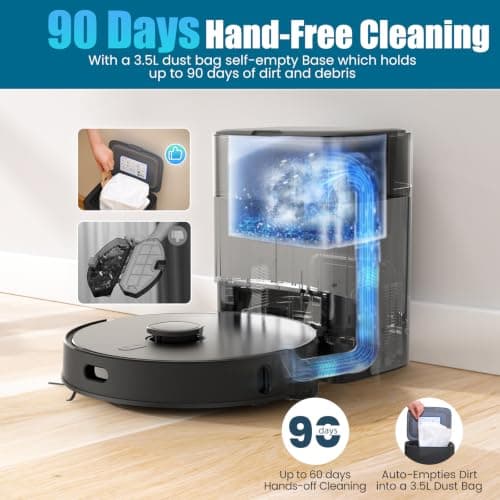 Lorvida Robot Vacuum and Mop Combo, 90-Day Self Emptying T20+ | 6,000Pa, Home Mapping, No-Go Zone, 180 Mins, APP/Voice/Remote, Robotic Vacuum Cleaner for Hard Floor, Pet Hair, Carpet view 2