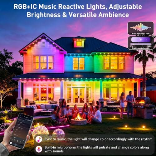 AILBTON 300FT RGB+IC Permanent Outdoor Lights, IP67 Waterproof Smart Outdoor Eave Lights, App & Remote Control, Customizable DIY LED Scene Modes for House Roof Decor and Party Events view 5