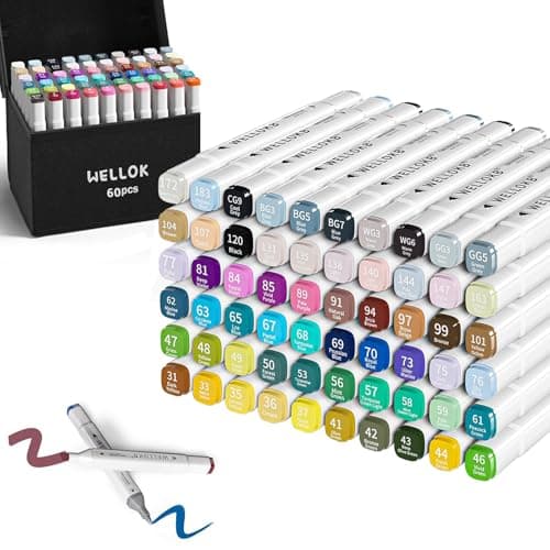 WELLOKB Alcohol Markers, 80 Colors Dual Tip Blender Art Markers for Coloring, Illustrations, and Sketching, Coloring marker for Book Painting (60PCS-White)