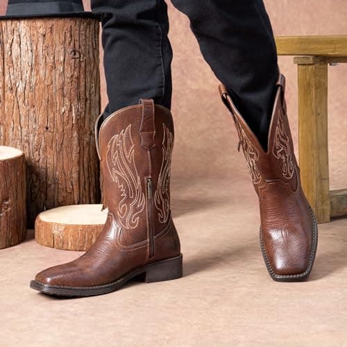 Jousen Cowboy Boots for Men Embroidery Men's Western Boots Retro Square Toe Mens Boot Botas Vaqueras Para Hombre view 3