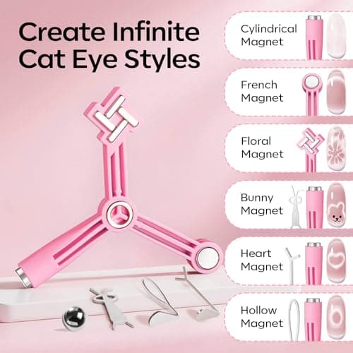 Modelones Cat Eye Magnet for Nails, 5 PCS Nail Magnet Tool Set for Cat Eye Gel Polish, 4-in-1 Cat Eye Nail Magnet with Magnetic Bead, Heart, Bunny &Circle Cat Eye Magnets for DIY Nail Art view 5