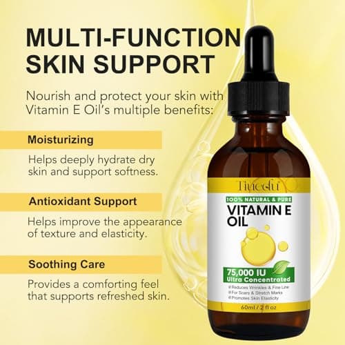 Tiuedu Natural Vitamin E Oil for Skin, Ultra Concentrated Vitamin E Oil for Face, Hair and Scars, Moisturizing Dry Skin Oils, Promotes Skin Elasticity, 2Fl Oz view 3