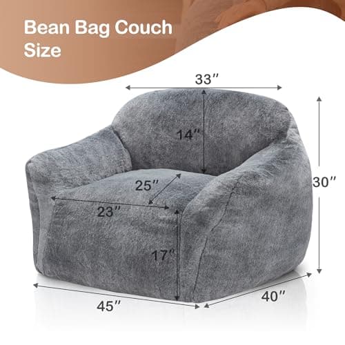 Homguava Bean Bag Chair Bean Bag Chairs for Adults Comfy Beanbag Chair with Spacious Design Oversized Bean Bag Sofa with Armrest Giant Bean Bag Chair with Filler for Living Room Bedroom (Grey) view 2