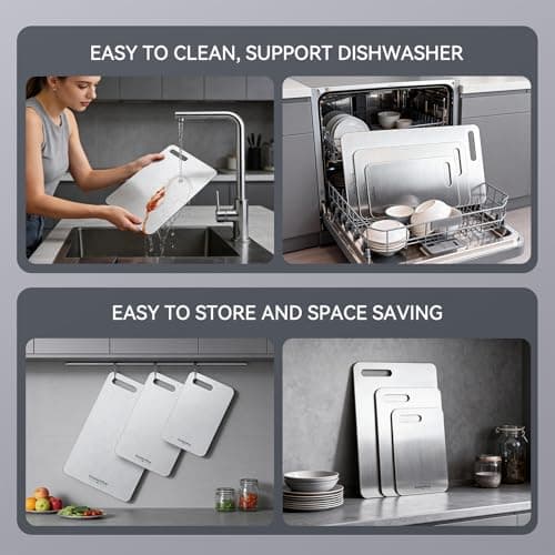 Titanium Cutting Boards Set of 3, 100% Pure Titanium Kitchen Cutting Board, Double-Sided Non-Toxic Cutting Board, Ideal for Slicing and Dicing Meats, Features Handle, Dishwasher Safe view 6