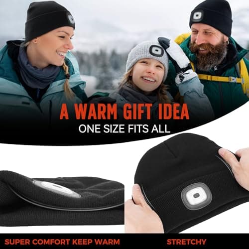 SYMNTEM Unisex Beanie Hat with Light, Rechargeable Headlamps Cap, Gifts for Men, Hiking, Camping headlamps, Cool Gadget Birthday Gifts for Men, Women, Dad, Father, Boyfriend, Black view 6