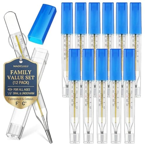 MAGICLULU 12Pcs Glass Oral Temperature for Adults Fever, Dual Scale ℃ & ℉ Traditional Underarm Body Temperature with Case, Precise Measurement for Kids Babies Elderly Home Family Clinics