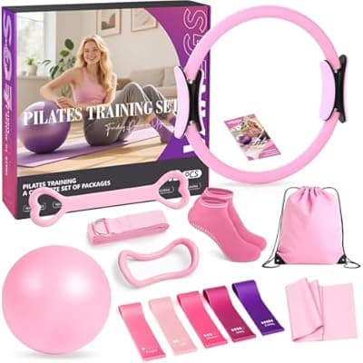 Vanlgs Pilates Kit 13Pcs Home Pilates Essentials Workout Kit with 13" Ring, 10" Ball and Resistance Bands for Women at Home Pilates Equipment Set for Beginners
