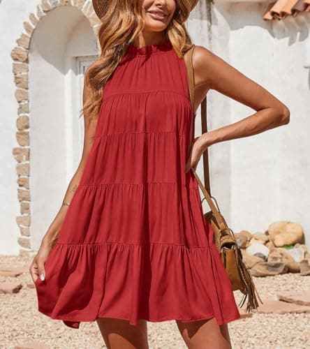 Okiwam Womens Summer Dress 2026 Sleeveless Halter Neck Flowy Mini Sundress Casual Babydoll Spring Beach Vacation Clothes view 2