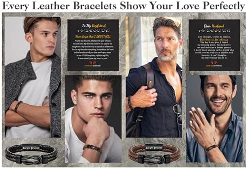 Gifts for Men, Fathers Day Bracelet Gifts for Boyfriend Leather Bracelets for Men Graduation Gift 2026 I Love You Gift for Him Infinity Cuff Bracelets Birthday Christmas Jewelry for Son Grandson Dad Husband view 6