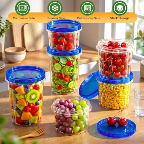 HOMETALL Freezer Storage Containers, [6 Pack- 33/24/17 OZ] Airtight Plastic Food Storage Containers with Twist Top Lids, Soup, Meal Prep Containers | BPA Free | Stackable | Leakproof | Microwave Safe view 5
