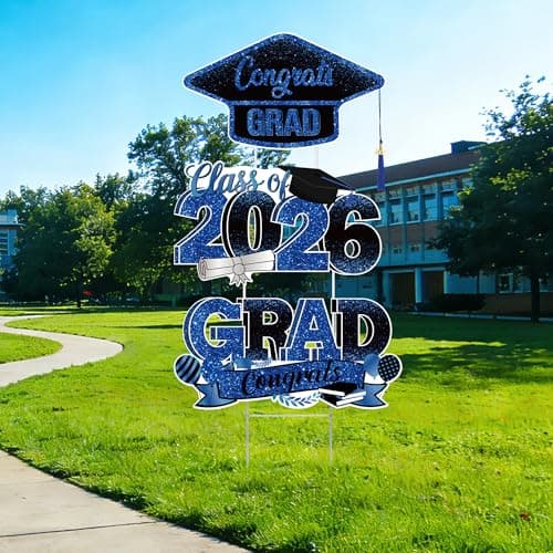 Vivantia Graduation Yard Signs Class of 2026, 3-Pack Blue Congrats Grad Yard Sign with Metal Stakes and Whiteboards for Graduation Party Decorations Outdoor Party Supplies view 6