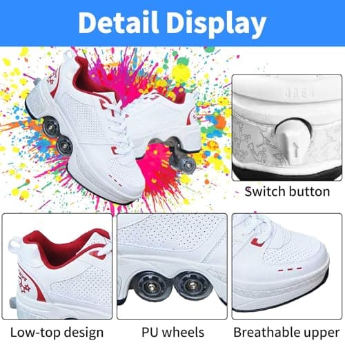 UonrvaoN Roller Skate Shoes for Girls Boys Kick Roller Shoes 2-in-1 Double-Row Deform Wheel Roller Skates Roller Skating Shoes for Kids Ages 6-12 view 3