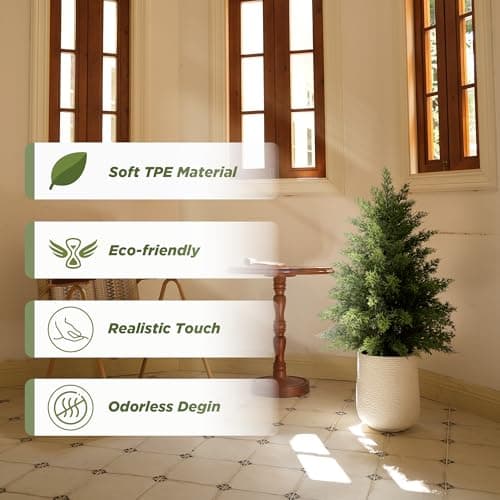 2 Pack 2ft Artificial Cedar Trees for Outdoors (UV Resistant), Potted Faux Cedar Topiary Plants for Front Porch, Realistic Evergreen Shrub for Entryway & Patio Decor view 2