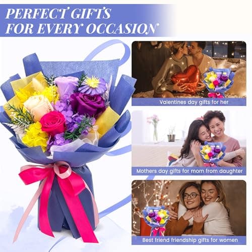 QOEAZY Flowers for Delivery, Preserved Flowers Bouquet with Gift Box, Birthdy Gifts for Women Mom Grandma view 5