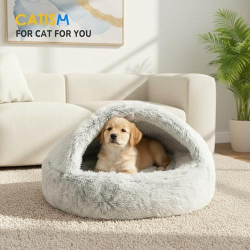 CATISM 31.5" Lx31.5 W Large Cat Beds for Indoor Cats Dogs - Cat Bed Calming Nest, Self Warming Cave, Cozy Pod for Cats or Dogs, Removable Washable Cove with Non-Slip Bottom for Large Cats Dogs view 6