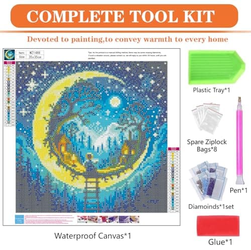 igoodom Diamond Art Kits for Adults, Fantasy Moon Diamond Painting Kit, Full Drill Round Diamond Art Kits, DIY Gem Art and Crafts for Home Wall Decor Gift 14x14inch view 6
